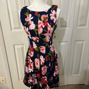 Karin Stevens Navy and Pink Floral Mini Dress
